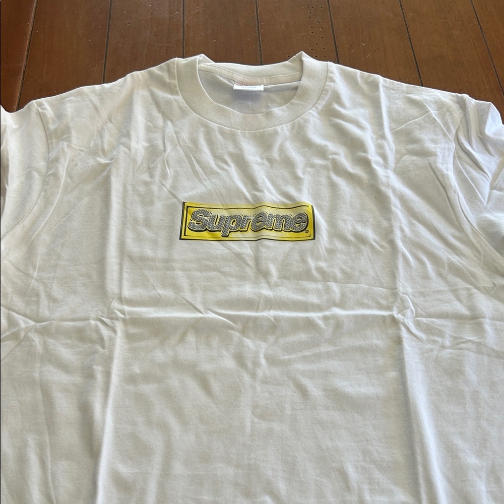 Supreme White Short Sleeve T-Shirt with Yellow Logo